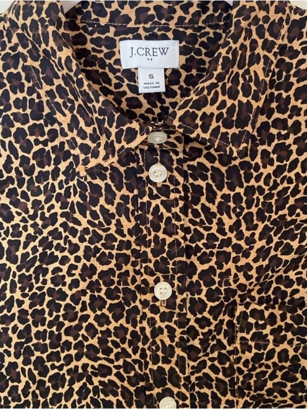 J.Crew Factory Leopard Print Button Down Shirt Small Mob Wife 100% Cotton